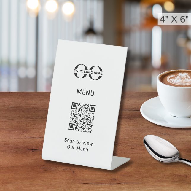 Customizable Black White Bistro QR Code Pedestal Sign (Creator Uploaded)