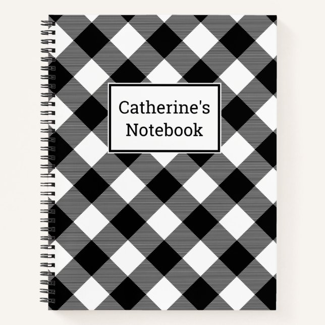 Customizable Black & White Buffalo Plaid Notebook (Front)