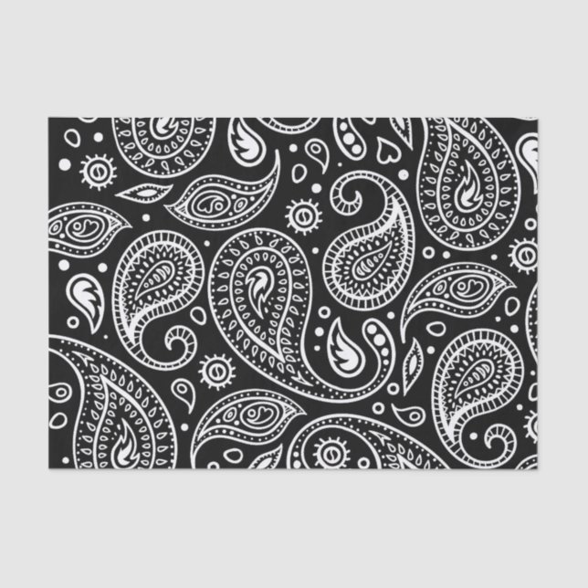 Customizable Black & White Classic Paisley Pattern Tissue Paper (Front)