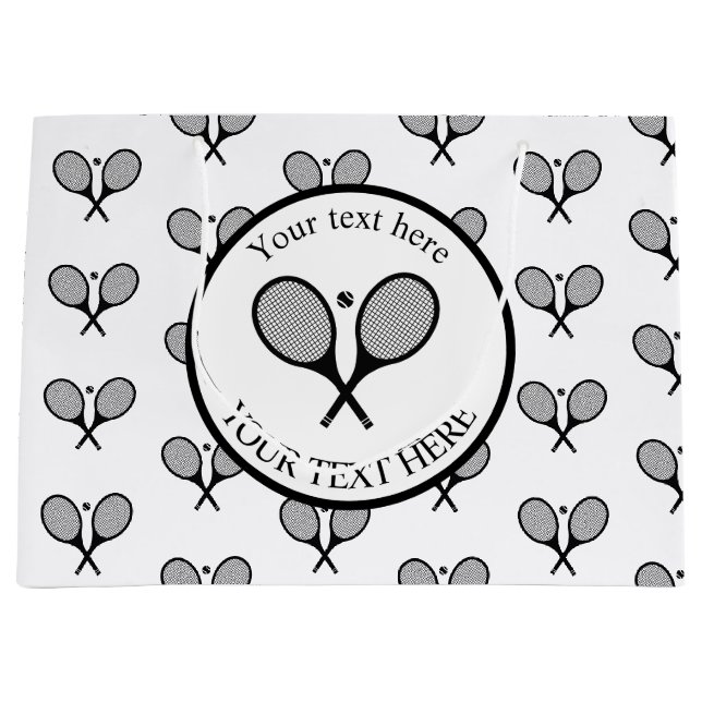 Customizable Black & White Elegant Tennis Rackets  Large Gift Bag (Front)