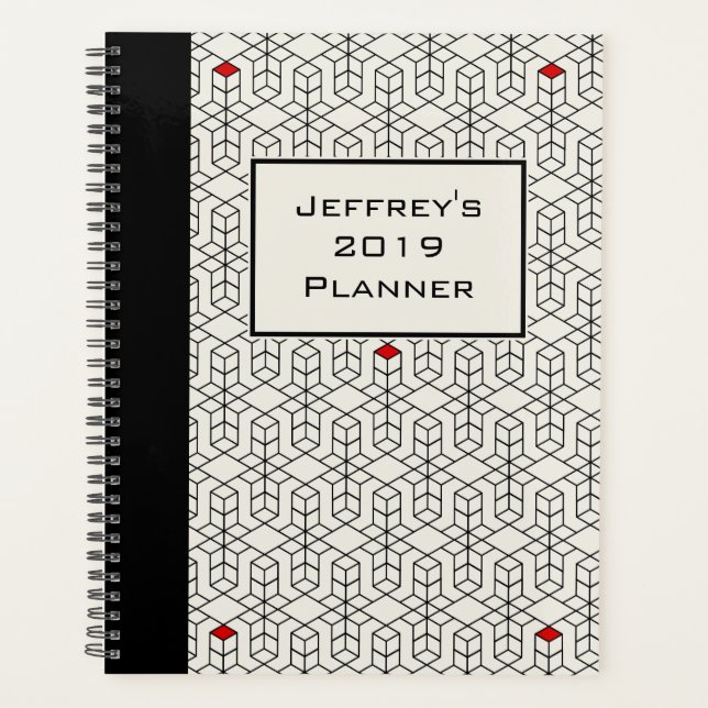 Customizable Black & White Geometric Planner (Front)