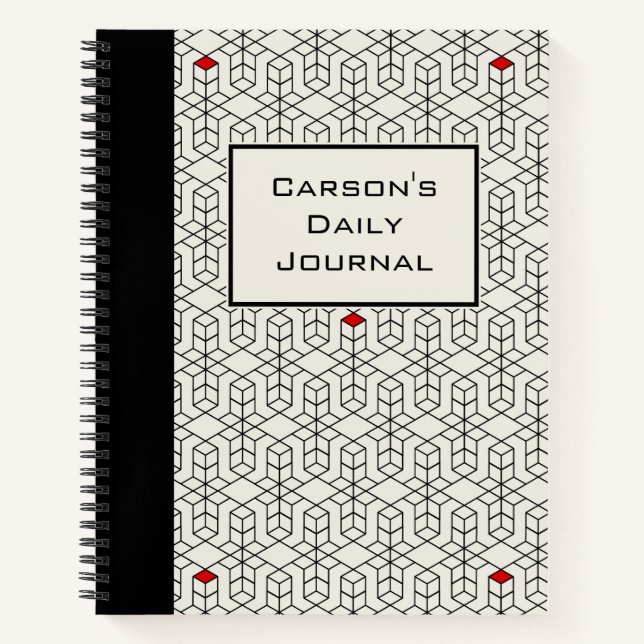 Customizable Black & White Geometric Trivia Notebook (Front)