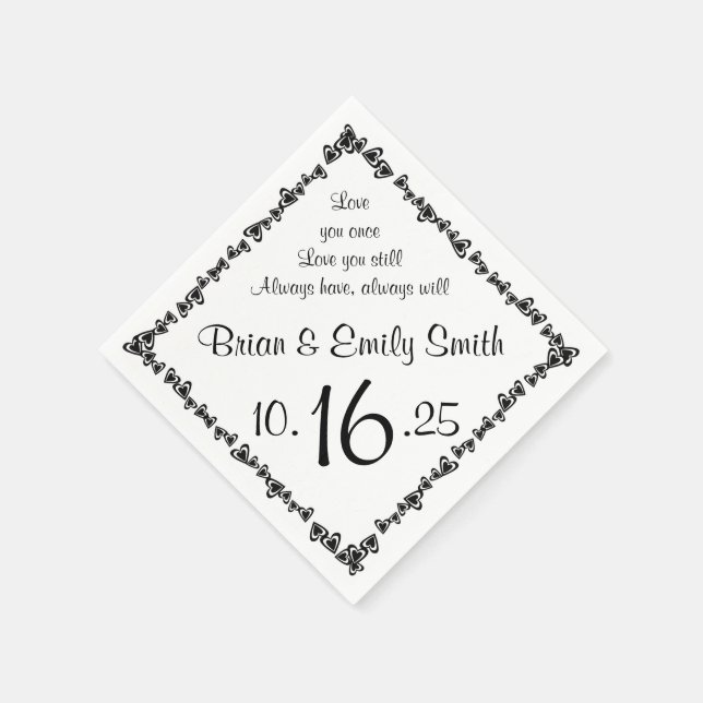 Customizable black white heart paper napkins (Corner)
