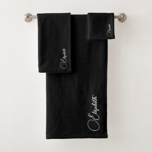 Customizable Black White Template Typography Name Bath Towel Set