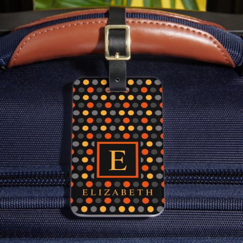 Customizable Black Yellow Orange Grey Polka Dot  Luggage Tag