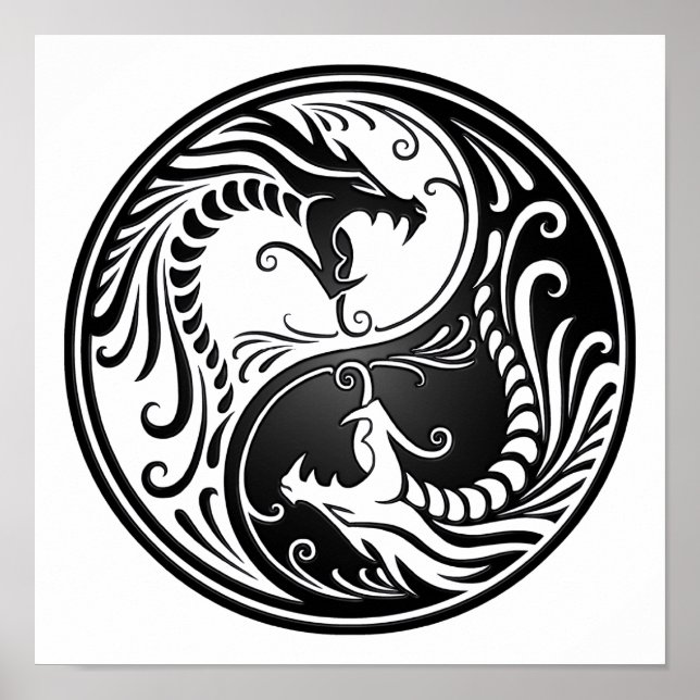 Customizable Black Yin Yang Dragons Poster (Front)