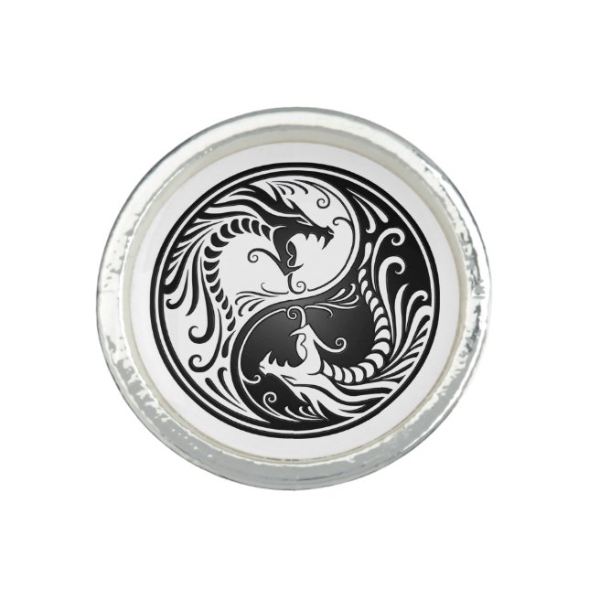 Customizable Black Yin Yang Dragons Ring (Front)