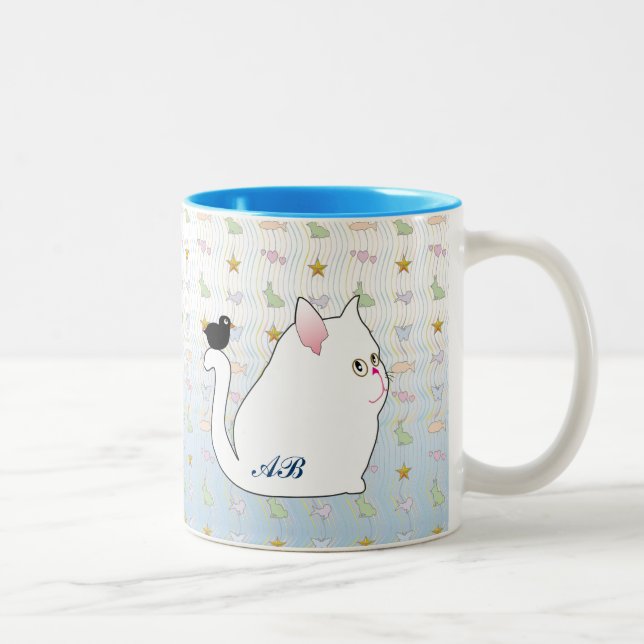 Customizable: Blackbird & fat black cat Two-Tone Coffee Mug (Right)