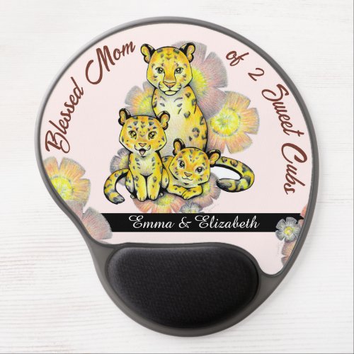 Customizable Blessed Mom of 2 Sweet Cubs Leopard Gel Mouse Pad