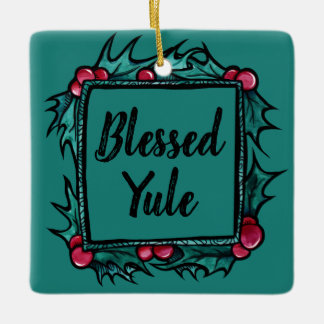 Customizable Blessed Yule Ceramic Ornament