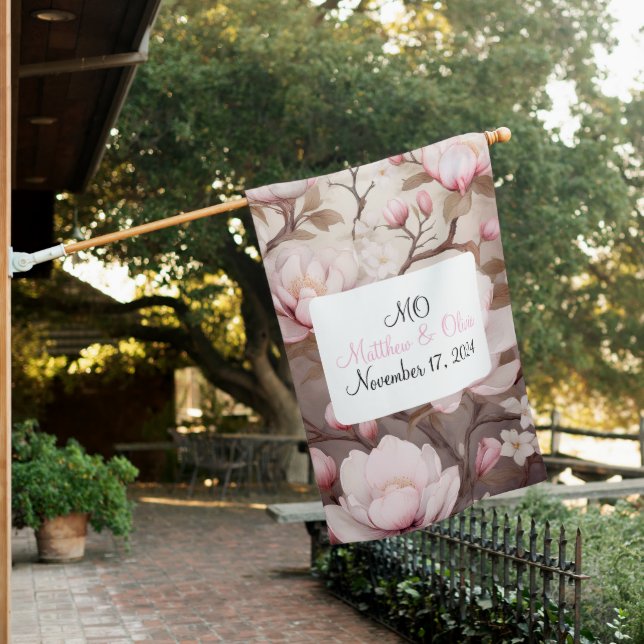 Customizable Blooming Blossoms Wedding Gift House Flag (In SItu)
