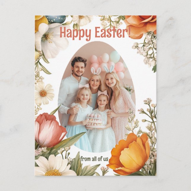 Customizable 🐇Blooming Bunny & Egg-stravaganza Holiday Postcard (Front)