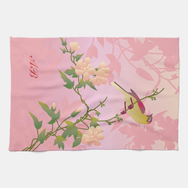 Customizable: Blossoms and bird Towel (Horizontal)