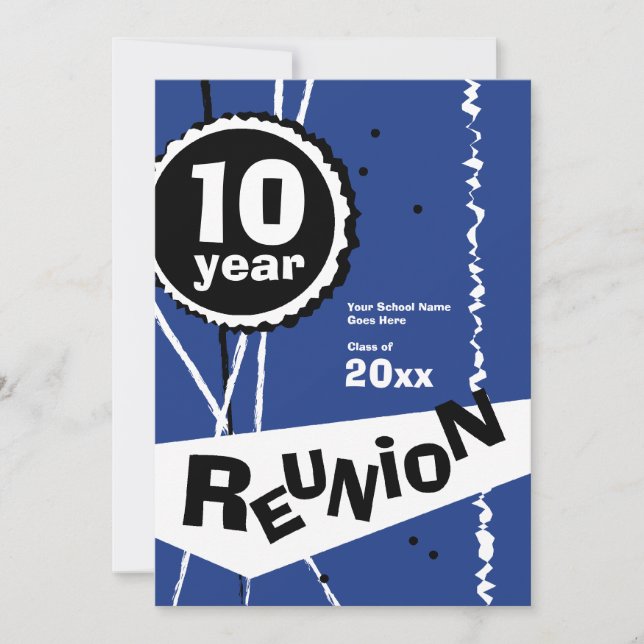 Customizable Blue 10 Year Class Reunion Invitation (Front)