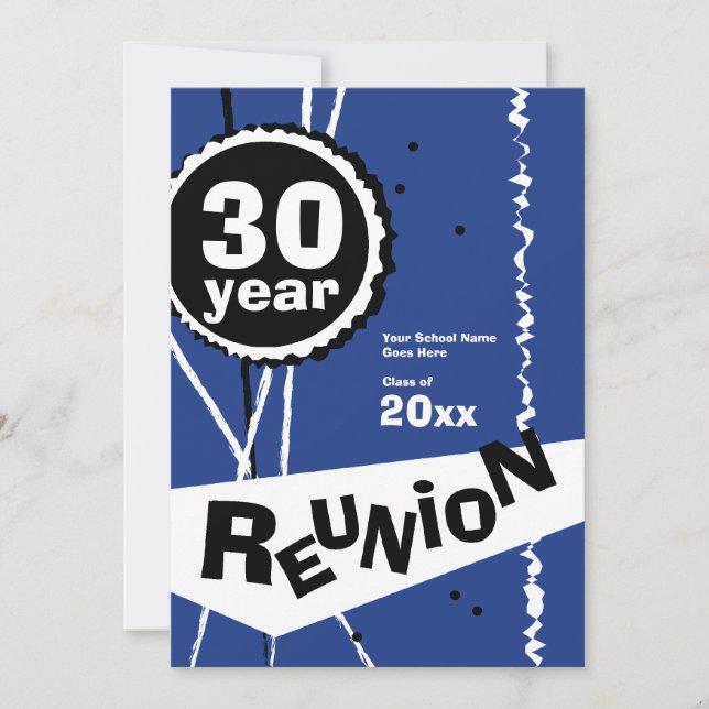 Customizable Blue 30 Year Class Reunion Invitation (Front)