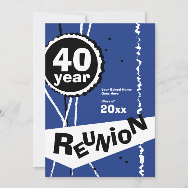 Customizable Blue 40 Year Class Reunion Invitation (Front)