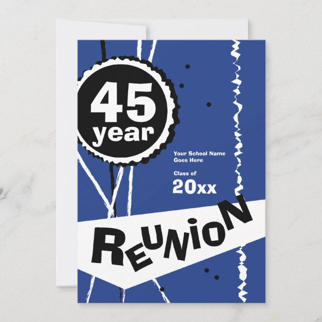 Customizable Blue 45 Year Class Reunion Invitation (Front)