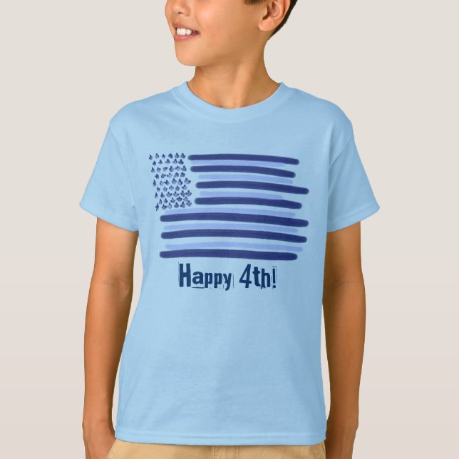 Customizable blue American flag boys 4th july tee (Front)