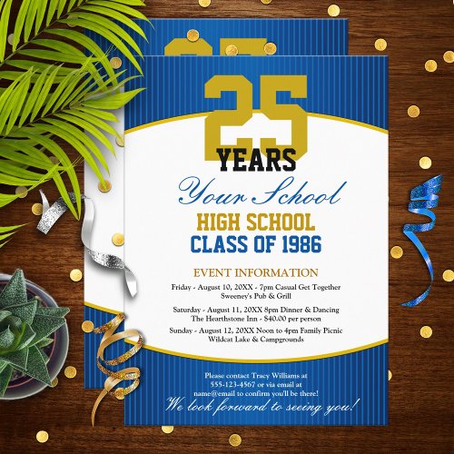 Customizable Blue and Gold Class Reunion Invitation