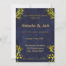 Customizable Blue and Gold Wedding Invitation