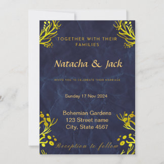 Customizable Blue and Gold Wedding Invitation