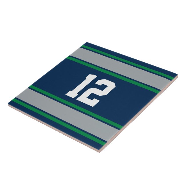 Customizable Blue and Green Sports Stripes Ceramic Tile (Side)