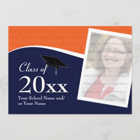 Customizable Blue And Orange Graduation Invitation
