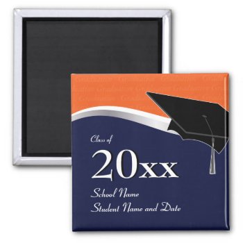 Customizable Blue And Orange Graduation Magnet by lovescolor at Zazzle