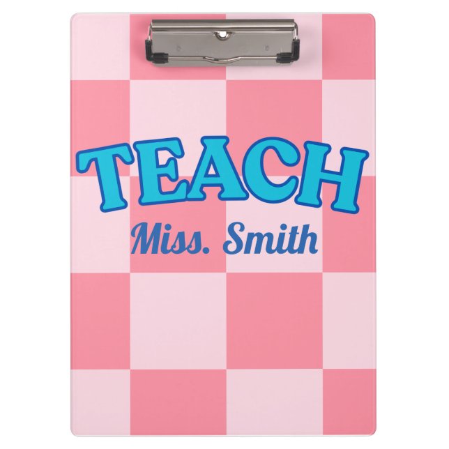 Customizable Blue and Pink Teacher Clipboards (Front)