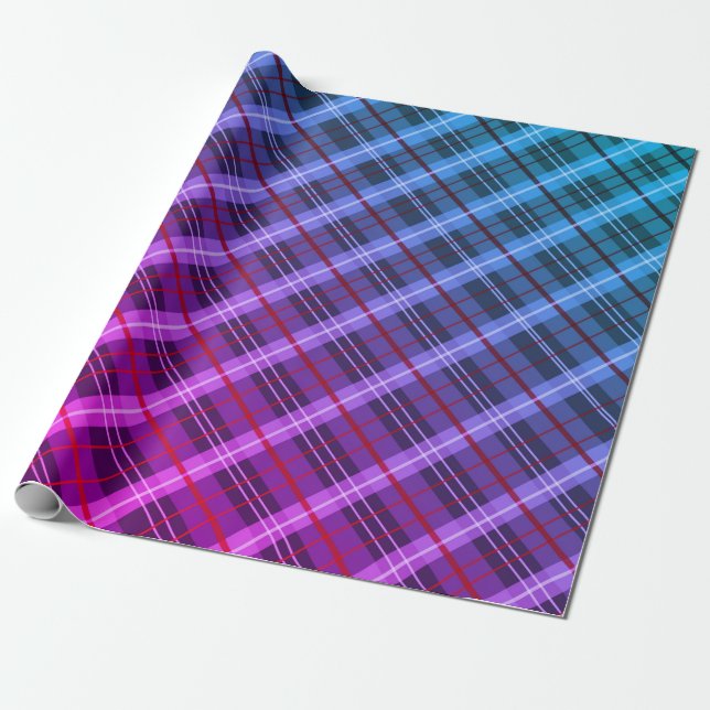 Customizable Blue and Purple Plaid Wrapping Paper (Unrolled)