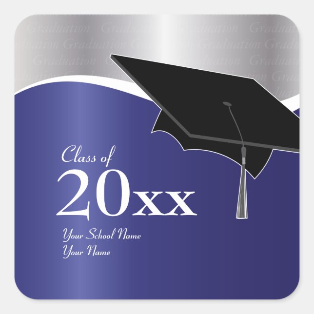Customizable Blue and Silver Graduation Sticker (Front)