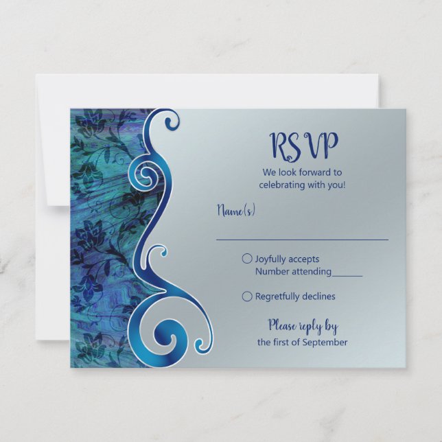 Customizable Blue and Silver RSVP Card (Front)