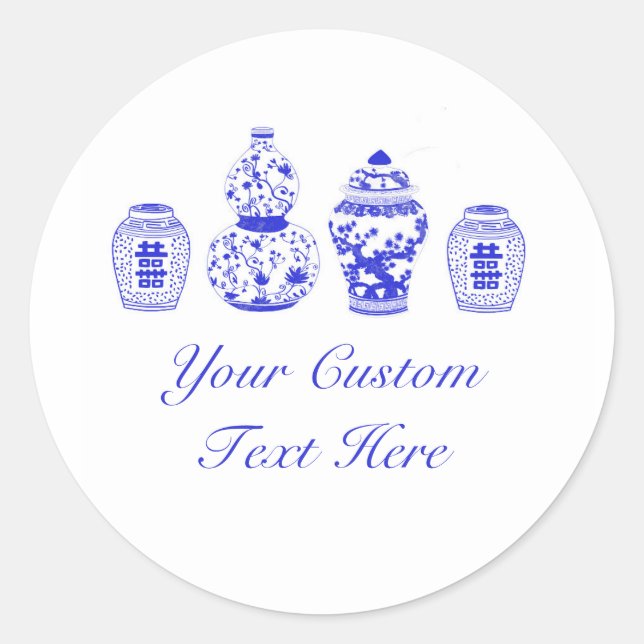 Customizable Blue and White Ginger Jar Stickers (Front)