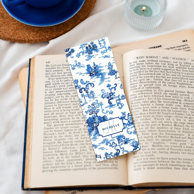 Customizable Blue and White Pagoda Chinoiserie Bookmarks (Creator Uploaded)