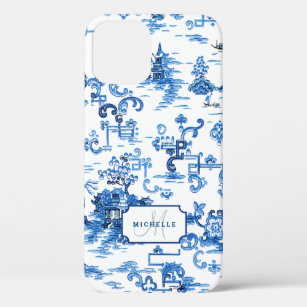 Customizable Blue and White Pagoda Chinoiserie iPhone 12 Case