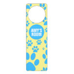 Customizable Blue And Yellow Paw Print Door Hanger at Zazzle