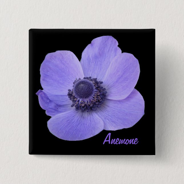 Customizable Blue Anemone Flower Button (Front)