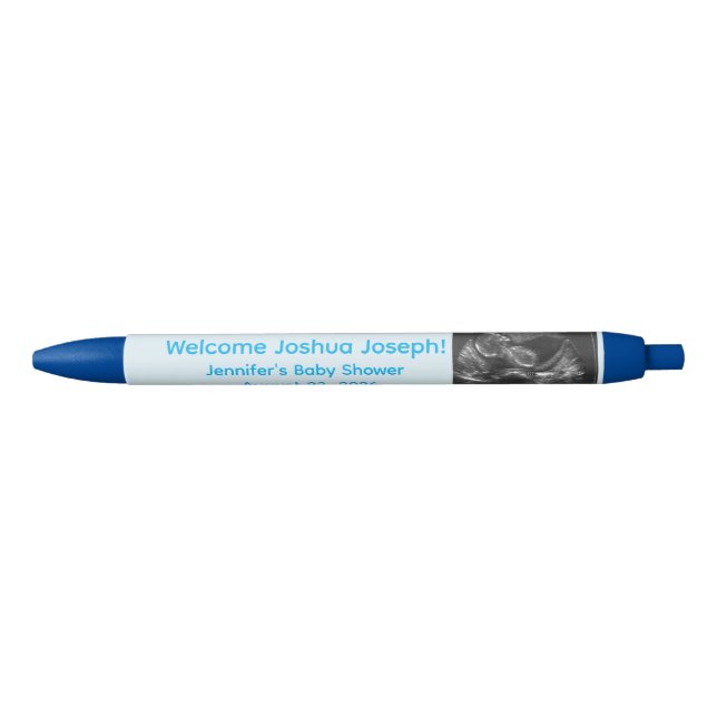Customizable Blue Baby Shower Photo Favors Pen (Front)
