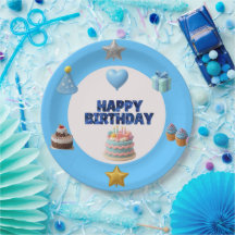 Customizable Blue Birthday Plate