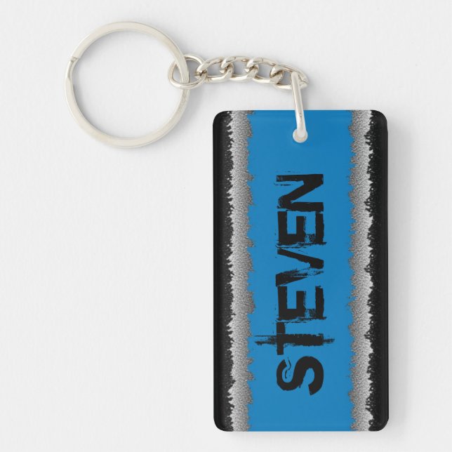Customizable blue black gray shredded keychain (Front)