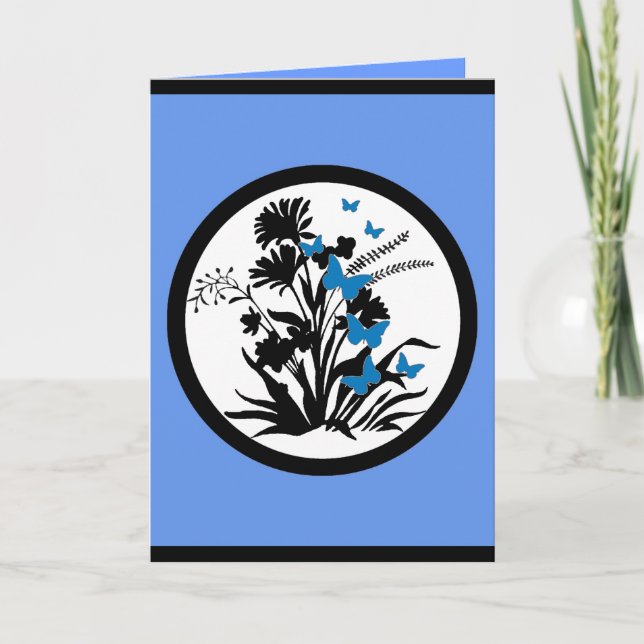Customizable blue black white flower sympathy card (Front)