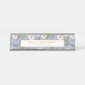Customizable Blue Botanical Cottagecore Floral Desk Name Plate