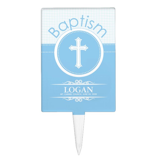 Customizable, Blue Boy Child of God Baptism Cake Topper (Front)