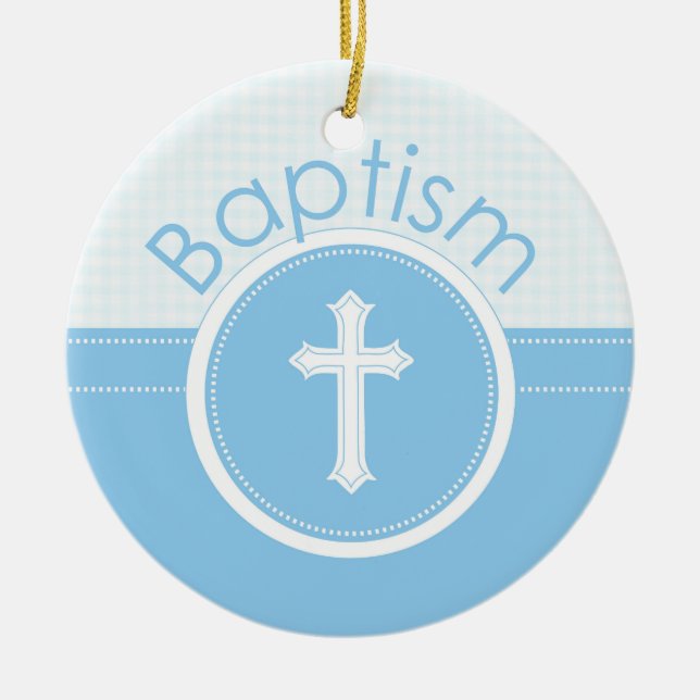 Customizable, Blue Boy Child of God Baptism Ceramic Ornament (Front)