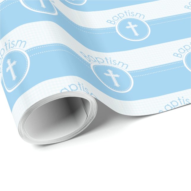 Customizable, Blue Boy Child of God Baptism Wrapping Paper (Roll Corner)