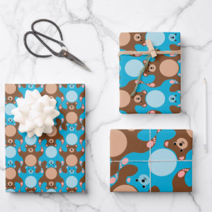 Customizable Blue Brown Teddy Bear Tesselation WP3 Wrapping Paper Sheets