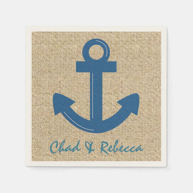 Customizable blue burlap anchor paper napkins (Front)