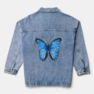 Customizable Blue Butterfly Design Denim Jacket