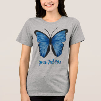 Customizable Blue Butterfly Design Tri-Blend Shirt