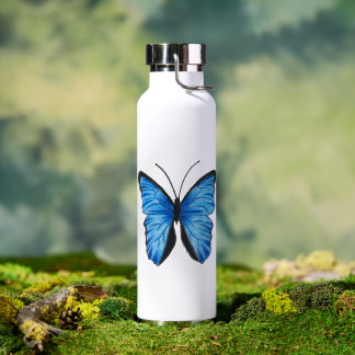 Customizable Blue Butterfly Design Water Bottle